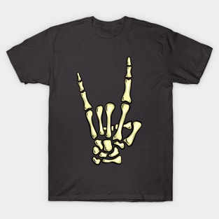 Metal Fingers Rock Creepy Halloween Skeleton Hand Gesture Swearing T-Shirt